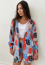 Fall Women Print Long Sleeve Shirt Shorts Women Two-Piece Set Fall Women Print Long Sleeve Shirt Shorts Women Two-Piece Set