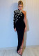 Luxury Party Rhinestone One-Shoulder Long-Sleeved Slit Bandage Dress