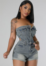 Casual Fashion Strapless Women's Slim Denim Jumpsuit Casual Fashion Strapless Women's Slim Denim Jumpsuit