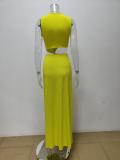 Women's Summer Hollow Knot Slit V-Neck Sleeveless Pleated Irregular Dress