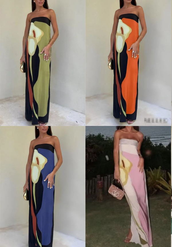 Women's Print Strapless Long Dress