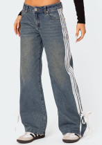 Women Loose Stripe Denim Wide-leg Pants Women Loose Stripe Denim Wide-leg Pants