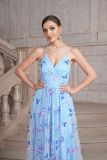 Women Butterfly Sequined Suspender V Neck Slit Lace-up Dress
