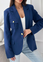 Women Long-sleeved Single-breasted Solid Blazer Women Long-sleeved Single-breasted Solid Blazer