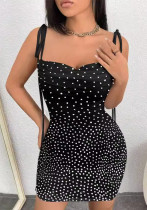 Women Beaded Backless Lace-Up Pleated Bodycon Dress Women Beaded Backless Lace-Up Pleated Bodycon Dress