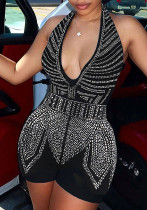 Women Beaded V Neck Backless Lace-Up Halter Neck Jumpsuit Women Beaded V Neck Backless Lace-Up Halter Neck Jumpsuit