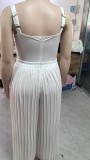 Women sleeveless solid sexy v-neck jumpsuit