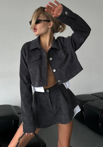 Women Sexy Crop Jacket Cargo Skirt Two-piece Set