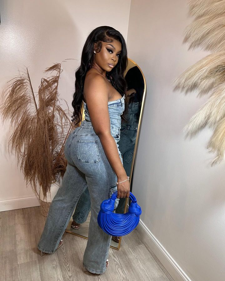 Strapless Embroidered Elastic Denim Jumpsuit for Casual Outings