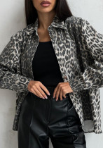 Women Vintage Leopard Print Denim Jacket Women Vintage Leopard Print Denim Jacket