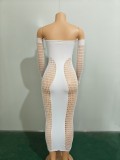 Off Shoulder Long Sleeve Stretch See Through Sexy Dress