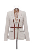 Fashion Leather Belt Patchwork Blazer Jacket