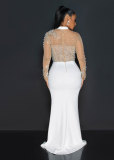 Women Beaded See-Through Bodycon Stretch Slit Dress