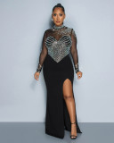 Women Beaded See-Through Bodycon Stretch Slit Dress