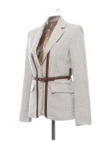 Fashion Leather Belt Patchwork Blazer Jacket