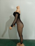 Off Shoulder Long Sleeve Stretch See Through Sexy Dress
