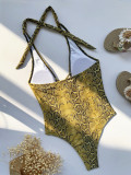 Women snake print bikini print Lace-Up One-piece Swimwear