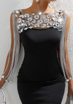 Women summer gem metal chain top