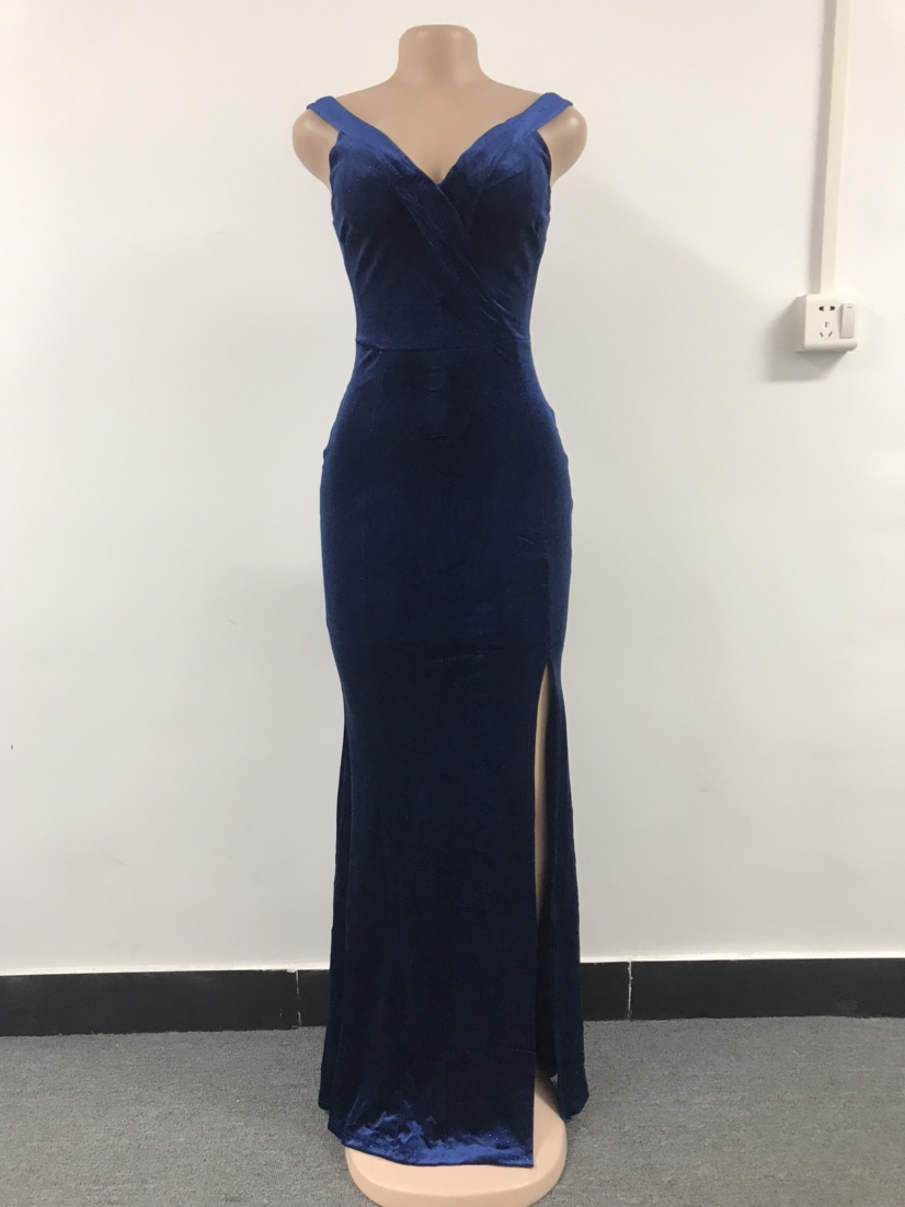 Women Elegant Short Sleeve Slit Evening Dress