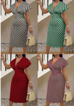 Printed Women's V-Neck High Waist Slim Midi Dress Printed Women's V-Neck High Waist Slim Midi Dress
