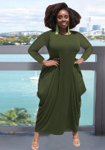 Autumn Solid Color Round Neck Long Sleeve Irregular Women's Dress