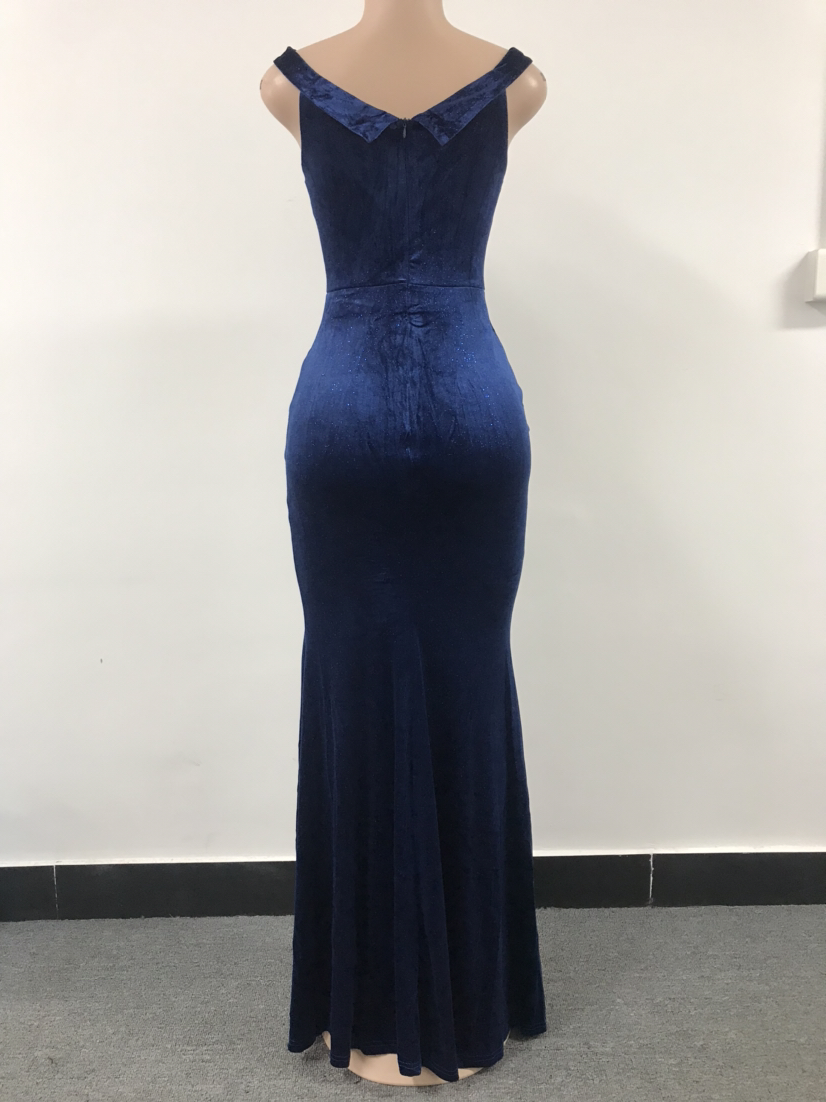 Women Elegant Short Sleeve Slit Evening Dress