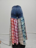 Women Casual Patchwork Denim Wide Leg Pants