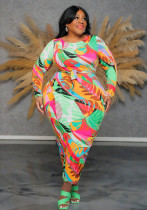 Plus Size printed long sleeve slim long dress Plus Size printed long sleeve slim long dress