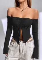 Women Two-Wear Ruffle Edge Bell Bottom Sleeve Sexy Off-shoulder Top Women Two-Wear Ruffle Edge Bell Bottom Sleeve Sexy Off-shoulder Top