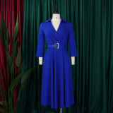 Plus Size Women Autumn Turndown Collar Solid Dress