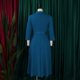 Plus Size Women Autumn Turndown Collar Solid Dress