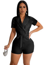 Women Solid Short Sleeve Jumpsuit Women Solid Short Sleeve Jumpsuit