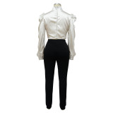 Autumn Women puff sleeve high-neck top