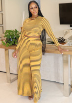 Women Casual striped Top and wide-leg Pant two-piece set Women Casual striped Top and wide-leg Pant two-piece set