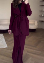 Women Fall Solid Lace-Up Blazer and Skirt Two-Piece Set Women Fall Solid Lace-Up Blazer and Skirt Two-Piece Set