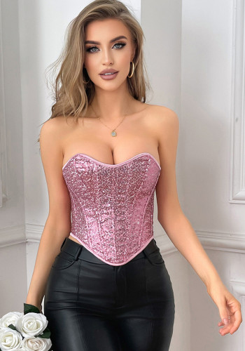 Sequined Corset Strapless Top Fashion Sexy Vest