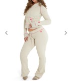 Sports Clothing Women's Solid Color Long-Sleeved Zip Hoodies Trousers Fashion Two Piece Set