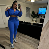 Spring And Autumn Sexy Drawstring Slim Waist Crop Top High Waist Tight Fitting Trousers Two Piece Set