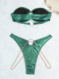 Women Low Back Strapless Bikini Solid Color Sexy Swimsuit