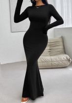 Autumn And Winter Women's Sexy Slim Round Neck Solid Color Long Sleeve Dress Autumn And Winter Women's Sexy Slim Round Neck Solid Color Long Sleeve Dress