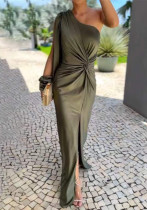 Summer Slash Shoulder Slit Solid Color Slim Long Dress Summer Slash Shoulder Slit Solid Color Slim Long Dress