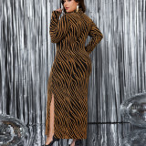 Plus Size Sequin Hollow Long Sleeve Slit Long Dress
