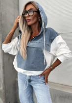 Autumn Fashion Loose Casual Denim Patchwork Hooded Women Hoodies Autumn Fashion Loose Casual Denim Patchwork Hooded Women Hoodies