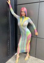 Women Autumn Sexy Mesh See-Through High Neck Long Sleeve Dress Women Autumn Sexy Mesh See-Through High Neck Long Sleeve Dress