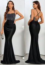 Women Beaded Lace-Up hollow pleated fishtail skirt dress Women Beaded Lace-Up hollow pleated fishtail skirt dress