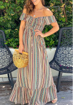 Women Summer Off Shoulder Short-sleeved striped pleated dress Women Summer Off Shoulder Short-sleeved striped pleated dress