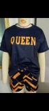 Plus Size Women Summer Print Casual Top and Shorts Two-piece Set