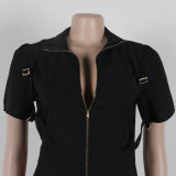 Sexy Short Sleeve Pocket Zipper Cargo Jumpsuit