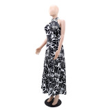 Women Sleeveless Chic Print Fashion Slit A-Line Long Dress