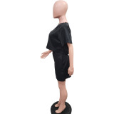 Women's Solid Color Loose V-Neck Short Sleeve Top Shorts Two Piece Set